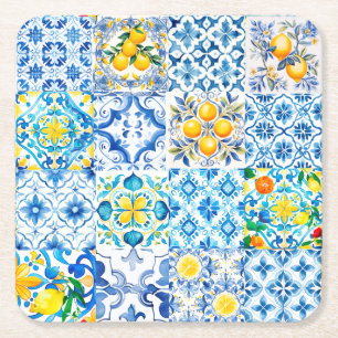 Majolica, citroen, Siciliaanse tegels, Kartonnen Onderzetters