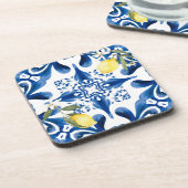 Majolica, citroen, Siciliaanse tegels, keramische  Bier Onderzetter (Linkerzijde)