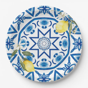 Majolica, citroen, Siciliaanse tegels, keramische  Papieren Bordje