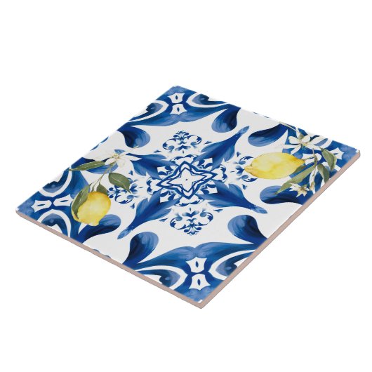 Majolica, citroen, Siciliaanse tegels, keramische  Tegeltje (Zijkant)