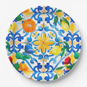 Majolica, citroen, Siciliaanse tegels, Papieren Bordje