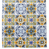 Majolica, citroenen, Siciliaanse tegels Douchegordijn (Voorkant)