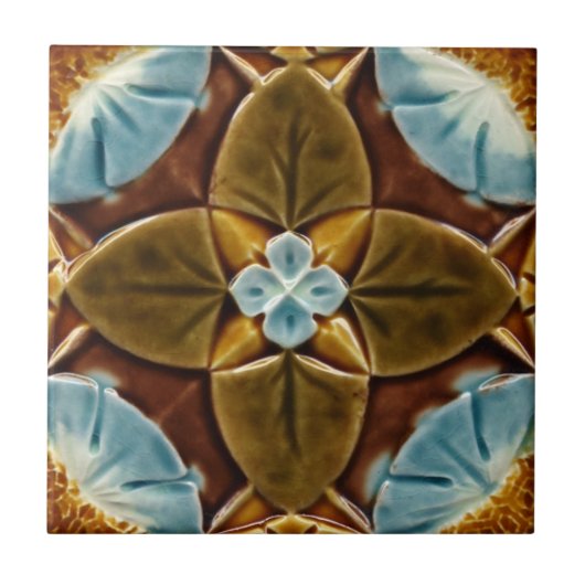 Majolica Gothic Tile c1893 Mintons  Design Tegeltje (Voorkant)