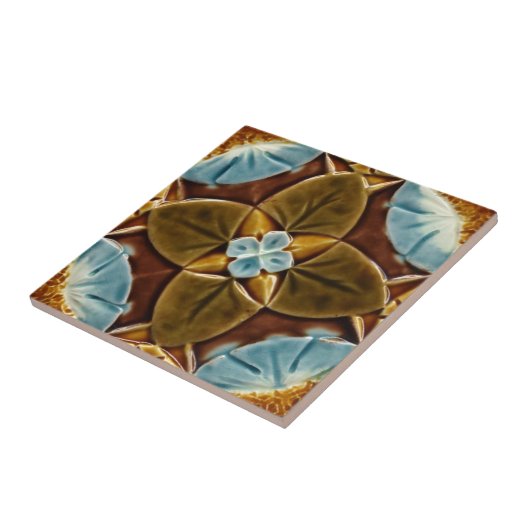 Majolica Gothic Tile c1893 Mintons  Design Tegeltje (Zijkant)