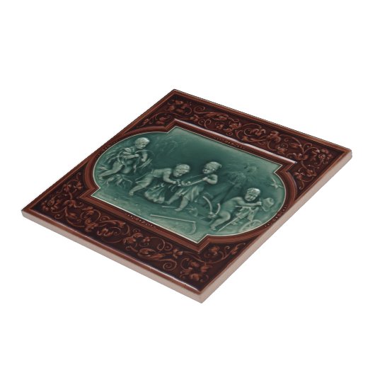 Majolica Harvest Tile c1890 Mintons  Design Tegeltje (Zijkant)