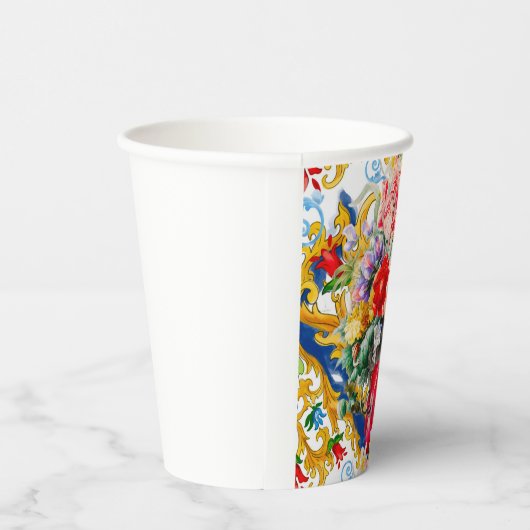 Majolica, Siciliaanse stijl, bloemen Papieren Bekers (Rechts)
