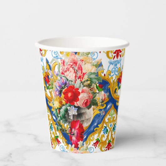 Majolica, Siciliaanse stijl, bloemen Papieren Bekers (Voorkant)