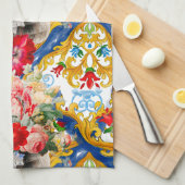 Majolica, Siciliaanse stijl, bloemen Theedoek (Quarter Fold)