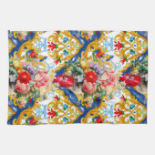 Majolica, Siciliaanse stijl, bloemen Theedoek (Horizontaal)