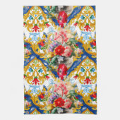 Majolica, Siciliaanse stijl, bloemen Theedoek (Verticaal)