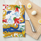 Majolica, Siciliaanse stijl, citroenen Schort Theedoek (Quarter Fold)