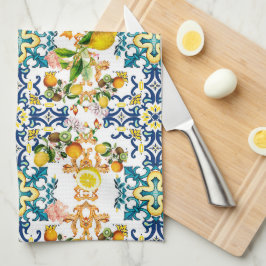 Majolica, Siciliaanse tegels, citroencitrusvruchte Theedoek