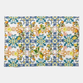 Majolica, Siciliaanse tegels, citroencitrusvruchte Theedoek