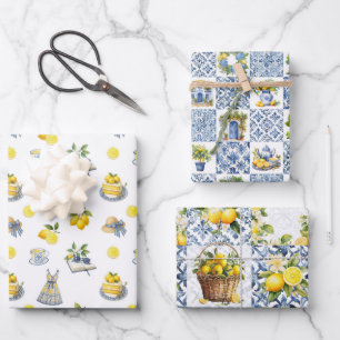 Majolica Tegels Blue Lemons Amalfi Italië 2 Inpakpapier Vel