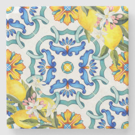 Majolica tegels citroenen vrijgezellenfeest gunste stenen onderzetter