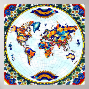 Majolica Wereldkaart Poster