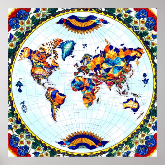 Majolica Wereldkaart Poster (Voorkant)