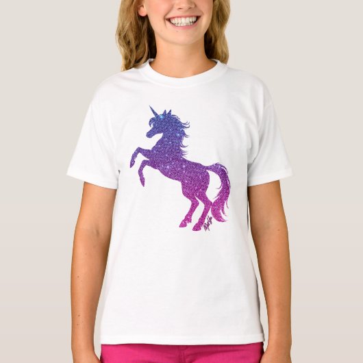 Majoor Galaxy Unicorn Art Girl's White T-Shirt (Voorkant)
