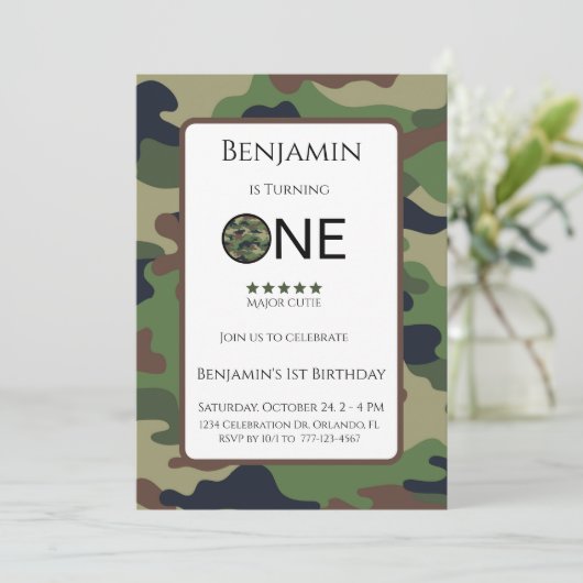 Major Cutie Birthday Invitation Kids Birthday Card Kaart (Staand voorkant)