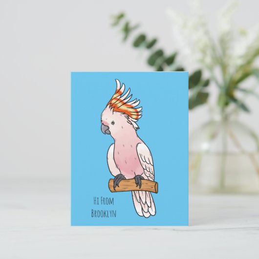 Major mitchell cockatoo bird cartoon illustratie briefkaart (Staand voorkant)