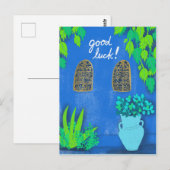 Majorelle Gardens Blue La Jardin GOOD LUCK Briefkaart (Voorkant / Achterkant)