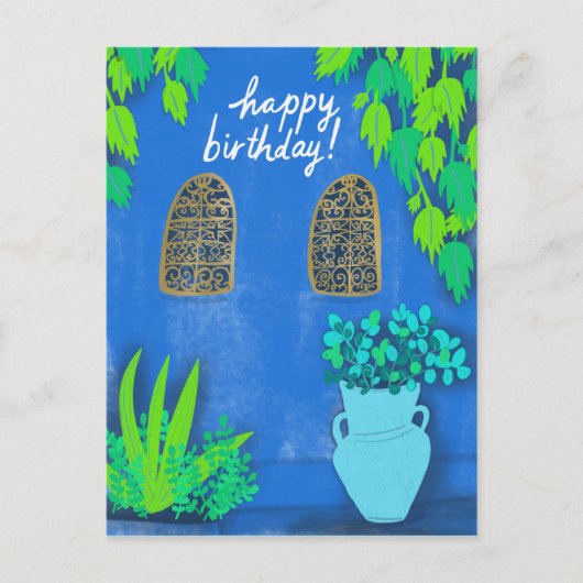 Majorelle Gardens Blue La Jardin HAPPY BIRTHDAY Briefkaart (Voorkant)