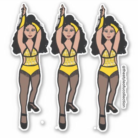 Majorette / Dancer Stickers Geel / Zwart Fringe 2 (Voorkant)