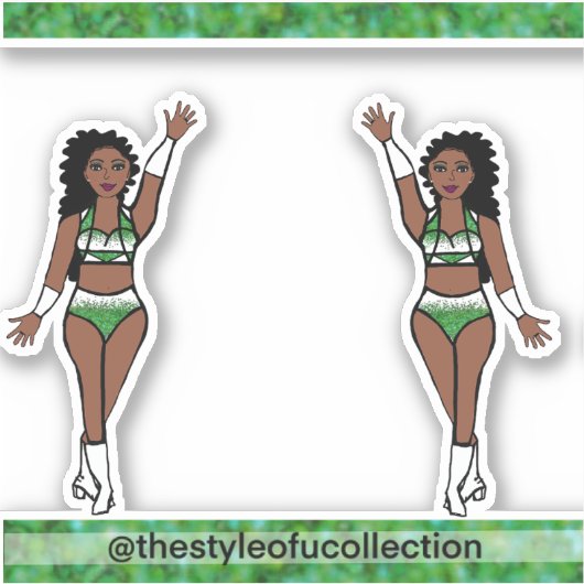 Majorette / Dancer Stickers Green Sparkle (Voorkant)