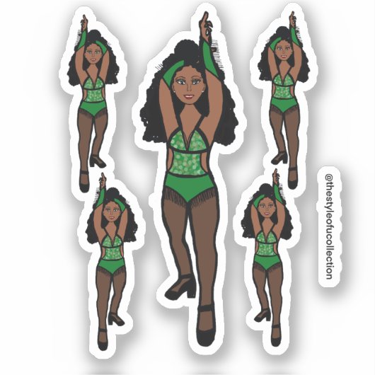 Majorette / Dancer Stickers Groen / Zwart Fringe 1 (Voorkant)