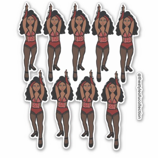 Majorette / Dancer Stickers Rood / Zwart Fringe 1 (Voorkant)