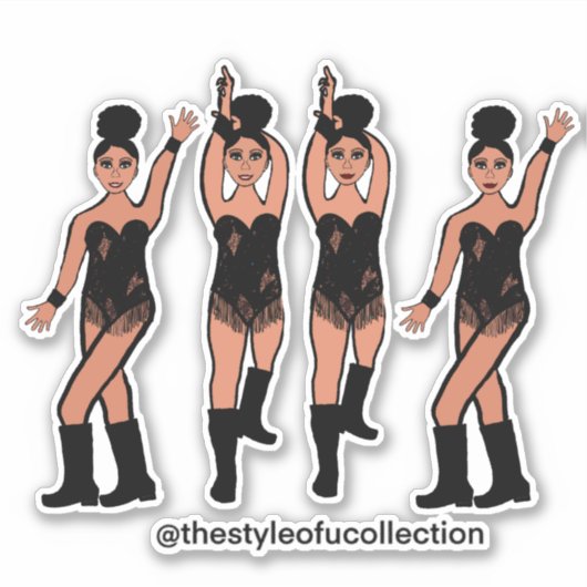 Majorette / Dancer Stickers Zwart Fringe #2 (Voorkant)