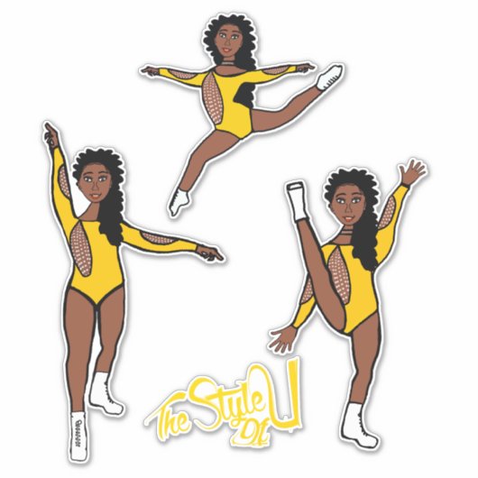 Majorette / Dancer Tri Pose Geel Sticker (Voorkant)