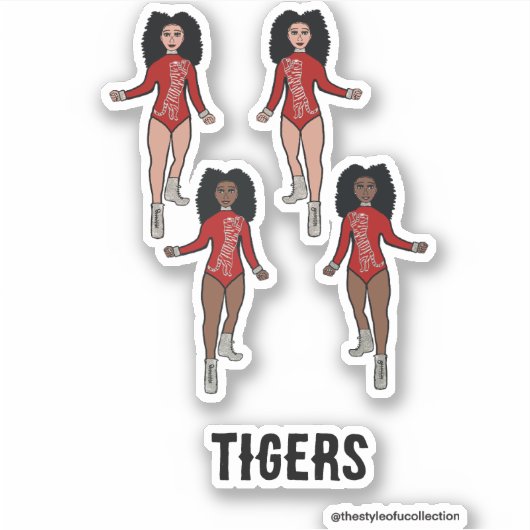 Majorette / Danser Stickers Rood Zilveren Tijger (Voorkant)