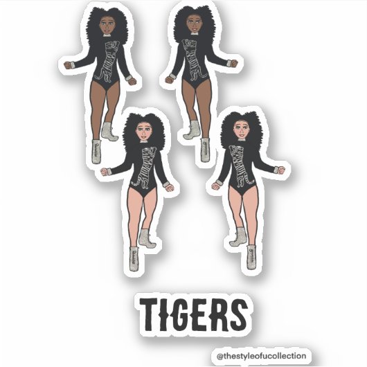 Majorette / Danser Stickers Zwart Zilveren Tijger (Voorkant)