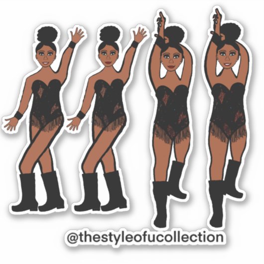 Majorette / Danser Stickers Zwarte Franje #1 (Voorkant)