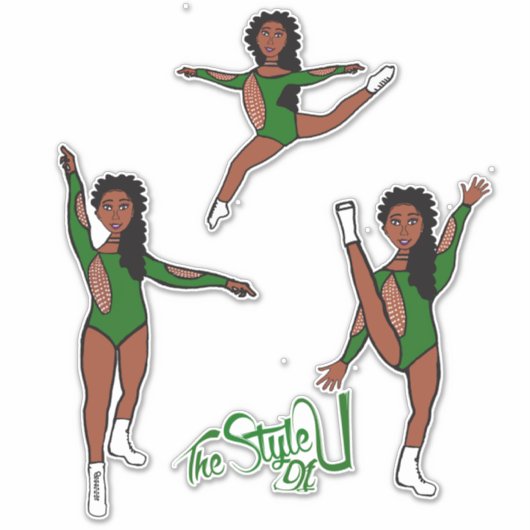 Majorette / Danser Tri Pose Groen Sticker (Voorkant)