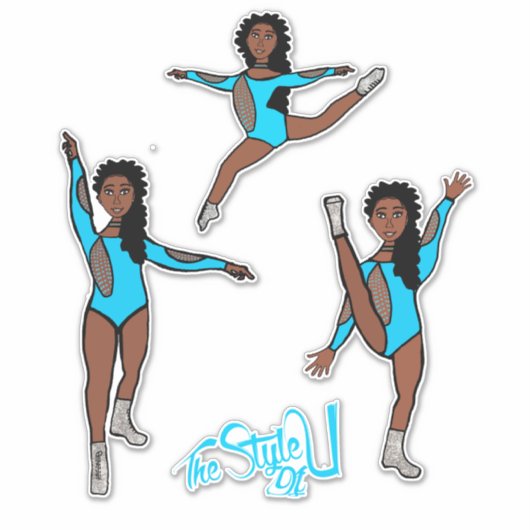 Majorette / Danseres Drie Posities Turquoise Sticker (Voorkant)