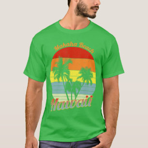 Makaha Beach Hawaï Retro Tropische Palmboom Vakant T-shirt