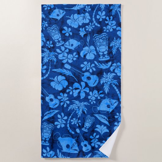Makapuu Beach Hawaiian Batik Royal Blue Strandlaken (Voorkant)