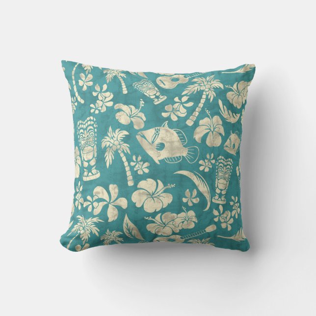 Makapuu Beach Hawaiian Batik Square Kussens (Voorkant)