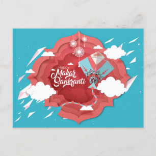 Makar Sankranti blauw en rode kite Uitnodiging Briefkaart