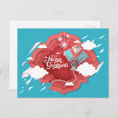 Makar Sankranti blauw en rode kite Uitnodiging Briefkaart (Voorkant / Achterkant)