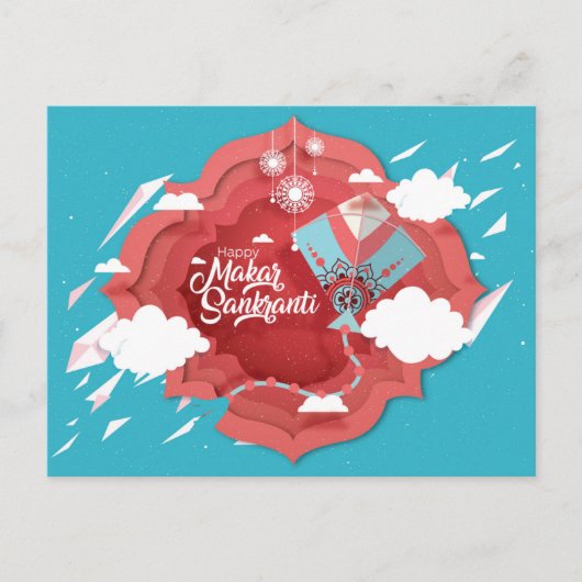 Makar Sankranti blauw en rode kite Uitnodiging Briefkaart (Voorkant)