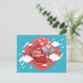 Makar Sankranti blauw en rode kite Uitnodiging Briefkaart (Staand voorkant)