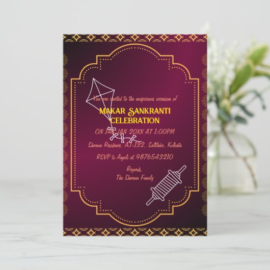 Makar Sankranti Uitnodiging viering (Staand voorkant)