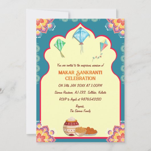 Makar Sankranti Uitnodiging viering (Voorkant)