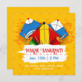 Makar Sankranti Yellow met Kites Invitation Kaart (Voorkant / Achterkant)