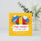 Makar Sankranti Yellow met Kites Invitation Kaart (Staand voorkant)