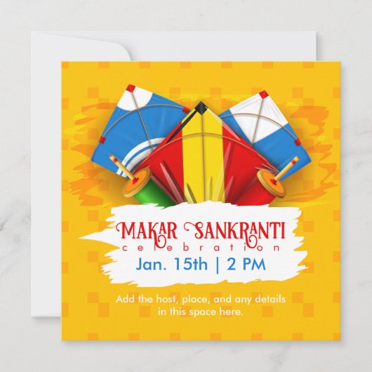Makar Sankranti Yellow met Kites Invitation Kaart (Voorkant)