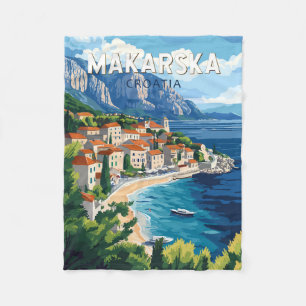 Makarska Croatia Illustration Travel Art Vintage Fleece Deken